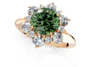 Small-Accent Cluster Halo Engagement Ring Setting for Fancy Green Round Cut Center with Plain Band and Prong Head in Rose Gold