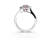 Halo Engagement Ring Setting for Fancy Pink Radiant Cut Center with Milgrain Pave Band and Bezel Head in Platinum