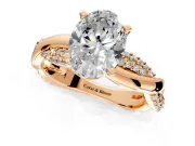 Solitaire Engagement Ring Setting for Oval Center with Pave and Plain Crossover and Basket Head in Rose Gold