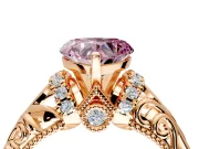 Solitaire Engagement Ring Setting for Fancy Pink Heart-Shaped Center with Filigree Accent Basket and Prong Head in Rose Gold