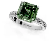 Solitaire Engagement Ring Setting for Fancy Green Asscher Cut Center with Milgrain X Pattern Band and Prong Head in Sterling Silver