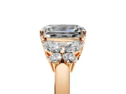 Solitaire Engagement Ring Setting for Emerald Cut Center with Marquise Flower Shoulders and Prong Head in Rose Gold