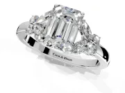 Solitaire Engagement Ring Setting for Emerald Cut Center with Marquise Flower Shoulders and Prong Head in Platinum