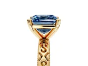 Solitaire Engagement Ring Setting for Fancy Blue Asscher Cut Center with Scrollwork Band and Prong Head in Yellow Gold