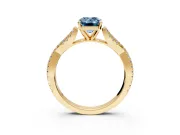 Solitaire Engagement Ring Setting for Fancy Blue Emerald Cut Center with Twisted Pave Split Shank and Prong Head in Yellow Gold