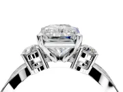 3 Stone Engagement Ring Setting for Radiant Cut Center with Pave Twist Band and Prong Head in White Gold