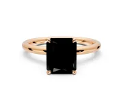 Hidden Halo Engagement Ring Setting for Fancy Black Radiant Cut Center with Thin Rounded Band and Prong Head in Rose Gold