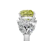 Leaf Cluster Engagement Ring Setting for Fancy Yellow Cushion Cut Center with Marquise Accents and Prong Head in White Gold