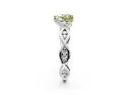 Solitaire Engagement Ring Setting for Fancy Yellow Heart-Shaped Center with Accented Twist Band and Leaf Prong Head in Platinum