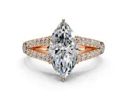 Solitaire Engagement Ring Setting for Marquise Center with Pave Split Shank and Prong Head in Rose Gold