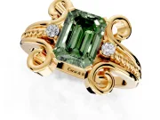 Solitaire Engagement Ring Setting for Fancy Green Emerald Cut Center with Twisted Band and Scroll Prong Head in Yellow Gold