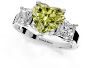 3 Stone Engagement Ring Setting for Fancy Yellow Heart-Shaped Center with Matching Side Accents and Prong Head in Platinum