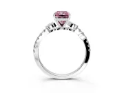 Leaf Motif Engagement Ring Setting for Fancy Pink Radiant Cut Center with Pave Band and Prong Head in Sterling Silver
