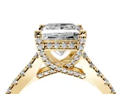 Solitaire Engagement Ring Setting for Princess Cut Center with Widening Pave Band and Claw Prong Head in Yellow Gold