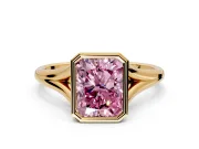 Solitaire Engagement Ring Setting for Fancy Pink Radiant Cut Center with V Split Shank and Bezel Head in Yellow Gold