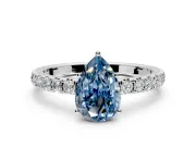 Solitaire Engagement Ring Setting for Fancy Blue Pear-Shaped Center with Large Accent Band and Prong Head in Platinum