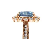 Milgrain Halo Engagement Ring Setting for Fancy Blue Radiant Cut Center with Bezel Point Accents and Prong Head in Rose Gold
