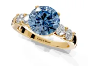 5 Stone Engagement Ring Setting for Fancy Blue Round Cut Center with Plain Band and Prong Head in Yellow Gold