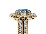 Large Accent Halo Engagement Ring Setting for Fancy Blue Oval Center with Pave Split Shank and Prong Head in Yellow Gold