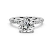 Solitaire Engagement Ring Setting for Heart-Shaped Center with Fine Pave Band and Prong Head in Sterling Silver