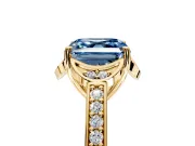 Floral Engagement Ring Setting for Fancy Blue Asscher Cut Center with Four Accent Clusters and Prong Head in Yellow Gold