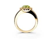 Pave Halo Engagement Ring Setting for Fancy Yellow Round Cut Center with Single Row Pave Band and Prong Head in Yellow Gold