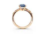Solitaire Engagement Ring Setting for Fancy Blue Radiant Cut Center with Trailing Leaf Accent Band and Prong Head in Rose Gold