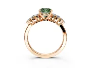 Cluster Engagement Ring Setting for Fancy Green Cushion Cut Center with 2-Row Shoulder Clusters and Prong Head in Rose Gold