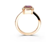Halo Engagement Ring Setting for Fancy Pink Asscher Cut Center with Inner Milgrain Border and Prong Head in Rose Gold