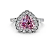 Milgrain Floral Halo Engagement Ring Setting for Fancy Pink Heart-Shaped Center with Pave Band and Prong Head in Sterling Silver