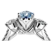 3 Stone Engagement Ring Setting for Fancy Blue Pear-Shaped Center with Crossover Basket, Pave Band and Prong Head in Sterling Silver