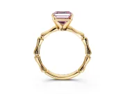Solitaire Engagement Ring Setting for Fancy Pink Asscher Cut Center with Bamboo Band and Prong Head in Yellow Gold