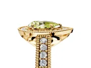 Milgrain Halo Engagement Ring Setting for Fancy Yellow Pear-Shaped Center with Pave Band and Prong Head in Yellow Gold