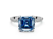 Solitaire Engagement Ring Setting for Fancy Blue Asscher Cut Center with Pave Accents and Prong Head in Sterling Silver