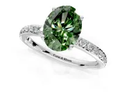 Solitaire Engagement Ring Setting for Fancy Green Oval Center with Fine Pave Band and Prong Head in Platinum