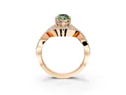 Halo Engagement Ring Setting for Fancy Green Marquise Center with Pave Infinity Twist Band and Prong Head in Rose Gold