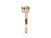 3 Stone Engagement Ring Setting for Fancy Yellow Heart-Shaped Center with Baguette Accents and Prong Head in Rose Gold