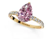 Solitaire Engagement Ring Setting for Fancy Pink Pear-Shaped Center with Fine Pave Accents and Prong Head in Yellow Gold