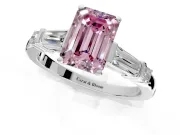 Bar-Set Engagement Ring Setting for Fancy Pink Emerald Cut Center with Tapered Baguette Accents and Prong Head in White Gold