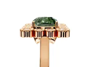 Cluster Halo Engagement Ring Setting for Fancy Green Cushion Cut Center with Milgrain Bezel Accents and Prong Head in Rose Gold