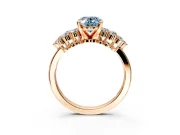 Cluster Engagement Ring Setting for Fancy Blue Oval Center with 2-Row Shoulder Clusters and Prong Head in Rose Gold