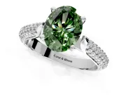 Solitaire Engagement Ring Setting for Fancy Green Oval Center with Multi-Row Accents and Prong Head in Platinum