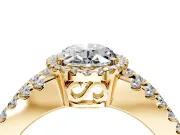 Halo Engagement Ring Setting for Oval Center with Wide-Open Pave Split Shank and Prong Head in Yellow Gold