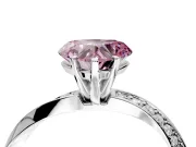 Side Accent Engagement Ring Setting for Fancy Pink Heart-Shaped Center with Accent Shoulders and Prong Head in Platinum