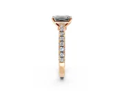 Solitaire Engagement Ring Setting for Emerald Cut Center with Single Row Accent Band and Prong Head in Rose Gold