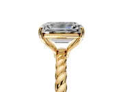 Solitaire Engagement Ring Setting for Emerald Cut Center with Plain Twisted Rope Band and Prong Head in Yellow Gold