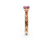 Solitaire Engagement Ring Setting for Fancy Pink Cushion Cut Center with Milgrain X Pattern Band and Prong Head in Rose Gold