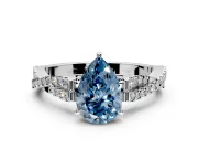 Solitaire Engagement Ring Setting for Fancy Blue Pear-Shaped Center with Twisted Pave Split Shank and Prong Head in Sterling Silver