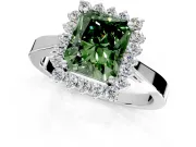 Starburst Halo Engagement Ring Setting for Fancy Green Radiant Cut Center with Flat Cathedral Band and Prong Head in Sterling Silver