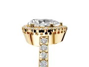 Halo Engagement Ring Setting for Pear-Shaped Center with Inner Milgrain Border and Prong Head in Yellow Gold